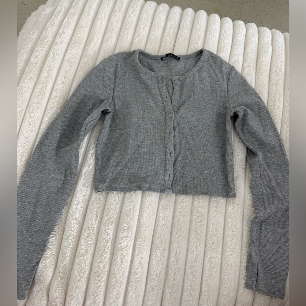 ZARA GREY CROPPED CARDIGAN TOP